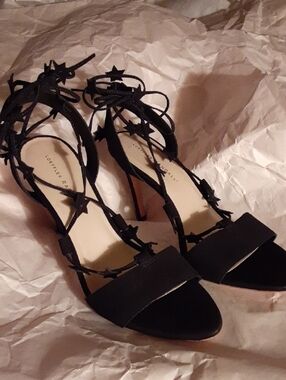 Loeffler Randall Arielle Black Suede Star-Strap Lace-Up Heels SZ 10 B